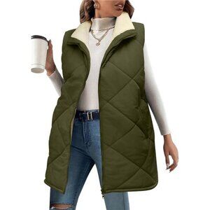 Women's Reversible Vest Sleeveless Fleece Jacket Double Zip Up Coat with Pockets